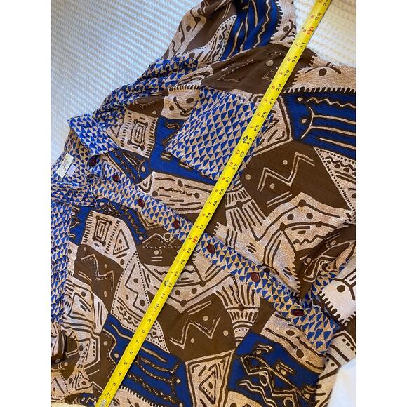 VTG Audrey Jones Beaded  Boho Tribal Print Brown & Blue Oversized Button Up 1X - Picture 4 of 14